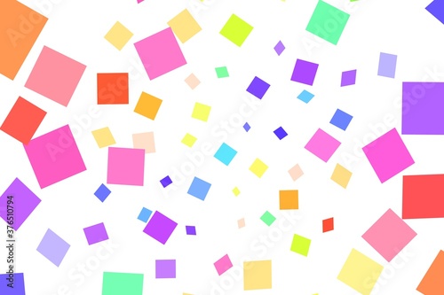 A background of many colored squares of different sizes intersecting with each other on a white background.