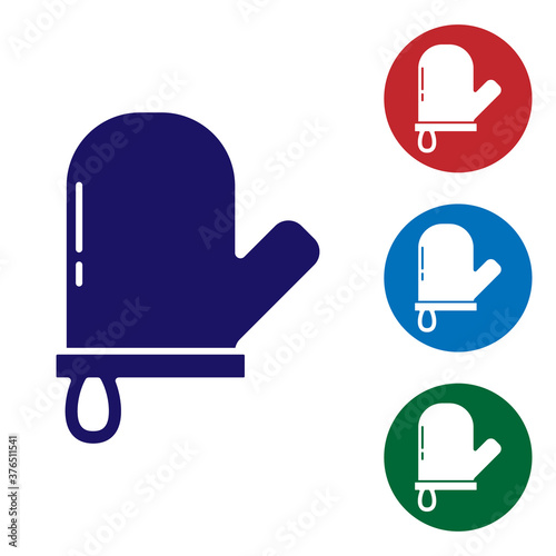 Blue Oven glove icon isolated on white background. Kitchen potholder sign. Cooking glove. Set icons in color square buttons. Vector.