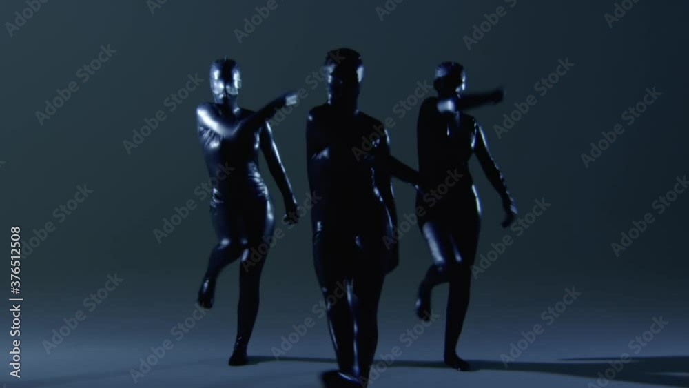 Three Female Performers Dancing with Black Background Three Female Performers Dancing with Black Background