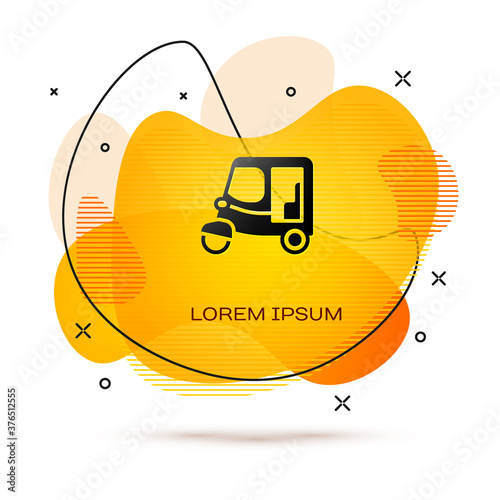 Black Taxi tuk tuk icon isolated on white background. Indian auto rickshaw concept. Delhi auto. Abstract banner with liquid shapes. Vector.