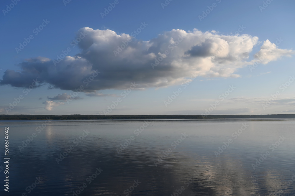 Blue sky with clouds over the lake.