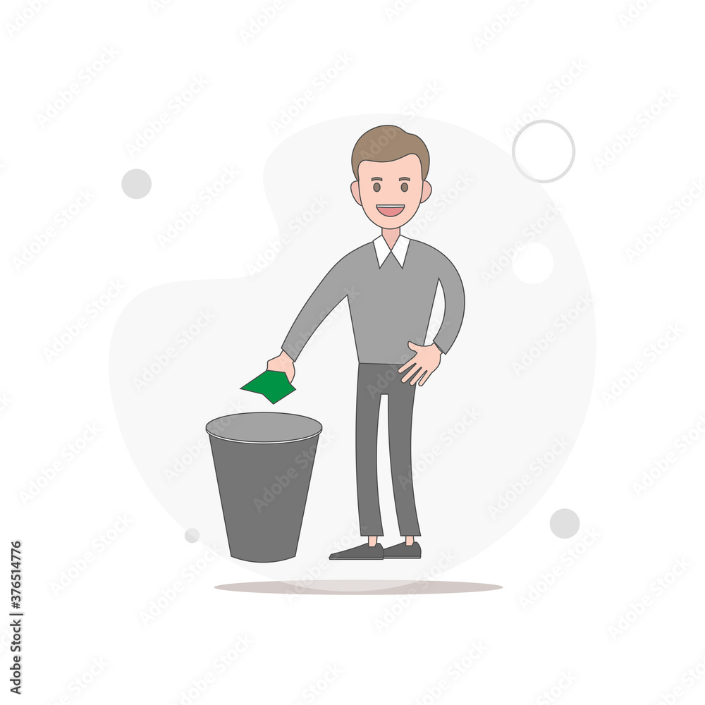man throws trash in the trash vector flat illustration on white Stock Vector Adobe Stock