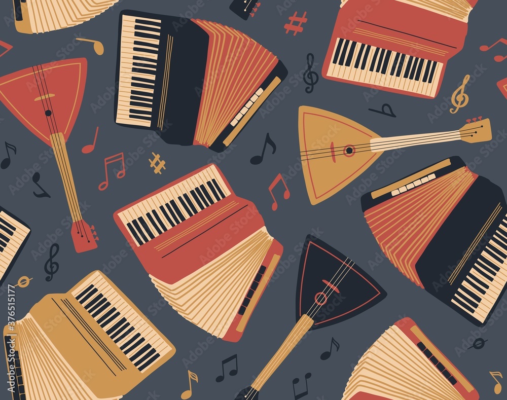 Ταπετσαρία Seamless pattern with accordion,guitar, balalaika and sheet music