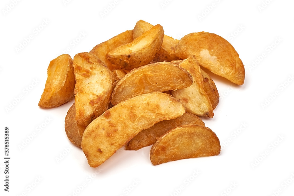 Fried Potato wedges, Fast food, isolated on a white background Fried Potato wedges, Fast food, isolated on a white background