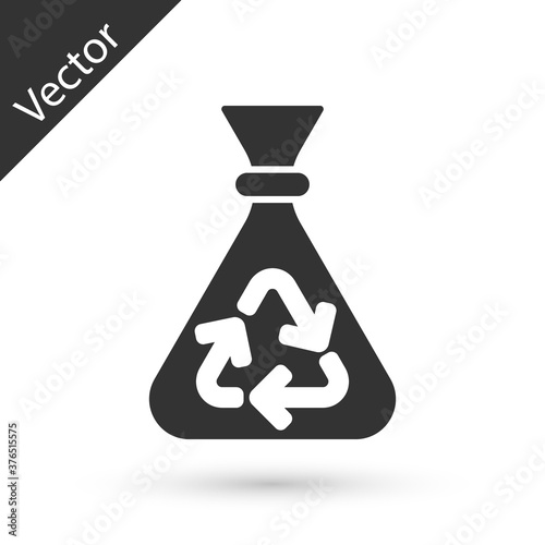 Grey Garbage bag with recycle symbol icon isolated on white background. Trash can icon. Recycle basket sign. Vector.