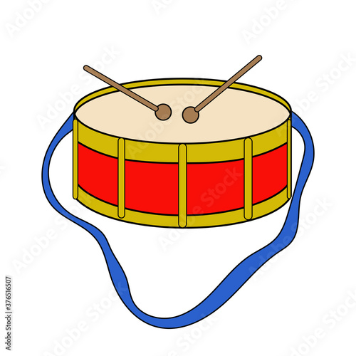 Drum musicial instrument - childish toy in cartoon style. Vector illustration isolated photo