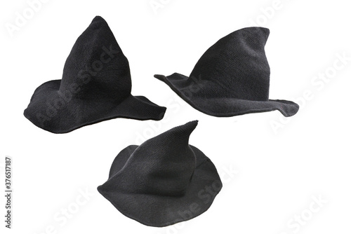 Witch wool hat isolated on white background. Halooween cloth. photo