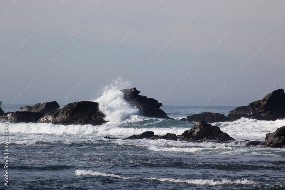 Ocean Waves crashing on rocks at the shore