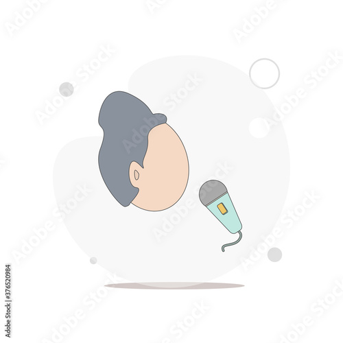 singer. Man with microphone vector flat illustration on white
