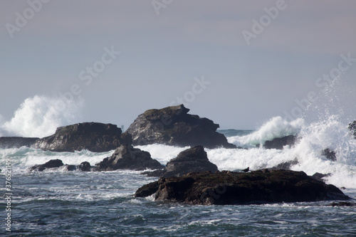 Ocean Splashing onto Rocks at the Shore