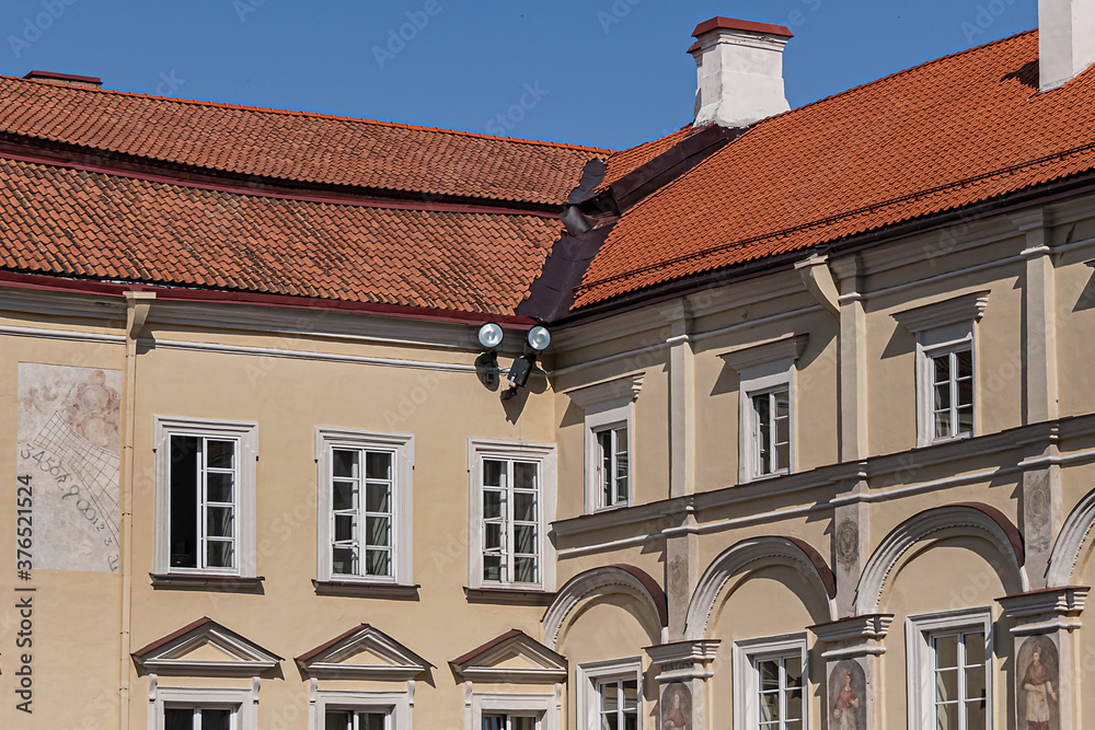 Fragments of Vilnius University building. Founded in the 16th century, Vilnius University is the oldest university in the Baltic states. Vilnius, Lithuania.