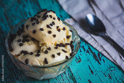 delicious vanilla ice cream with chocolate chips