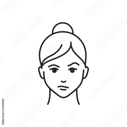 Human feeling confusion line black icon. Face of a young girl depicting emotion sketch element. Cute character on white background