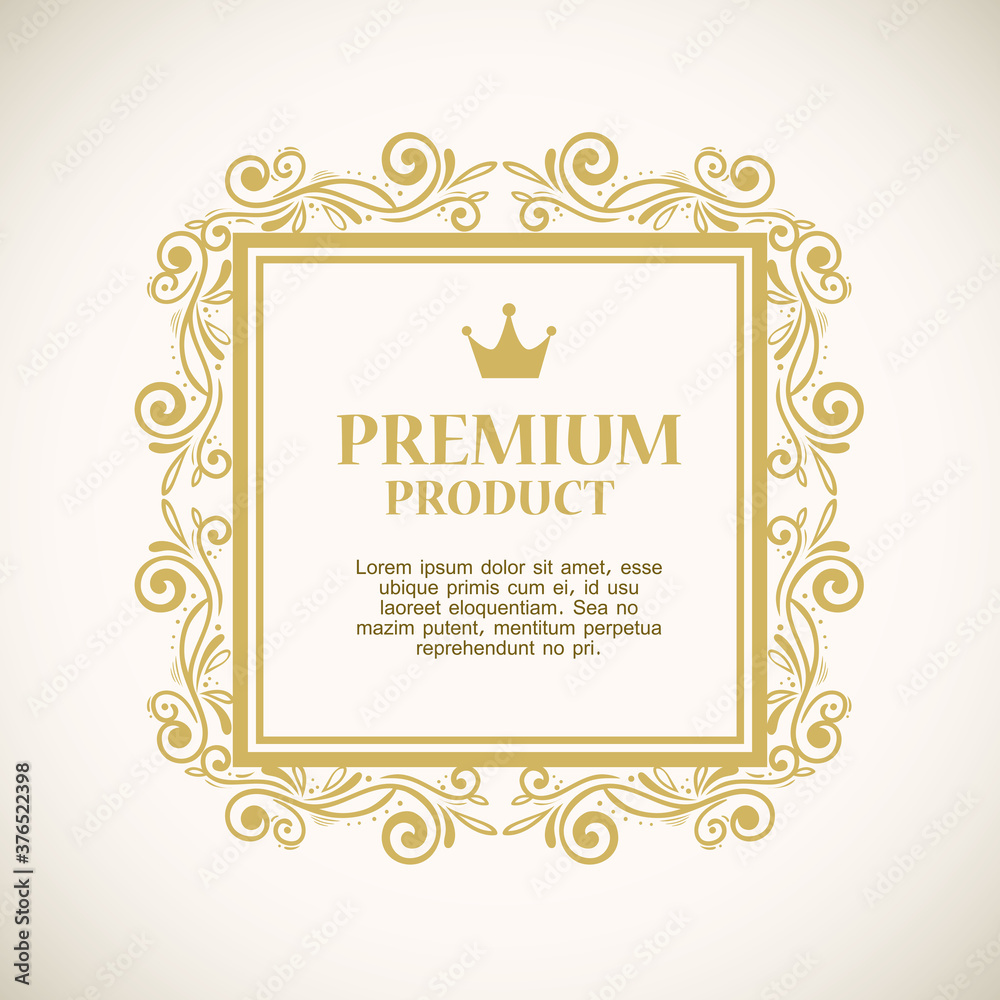 premium product label in gold frame decoration vector illustration design