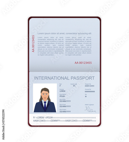3d card International passport in flat style on white background. on blue backdrop. Blank template. Cover page. International passport, great design for any purposes.