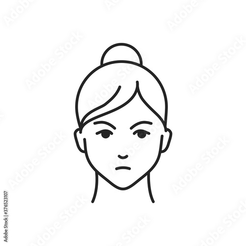 Human feeling envy line black icon. Face of a young girl depicting emotion sketch element. Cute character on white background