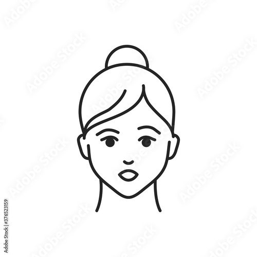Human feeling excitement line black icon. Face of a young girl depicting emotion sketch element. Cute character on white background