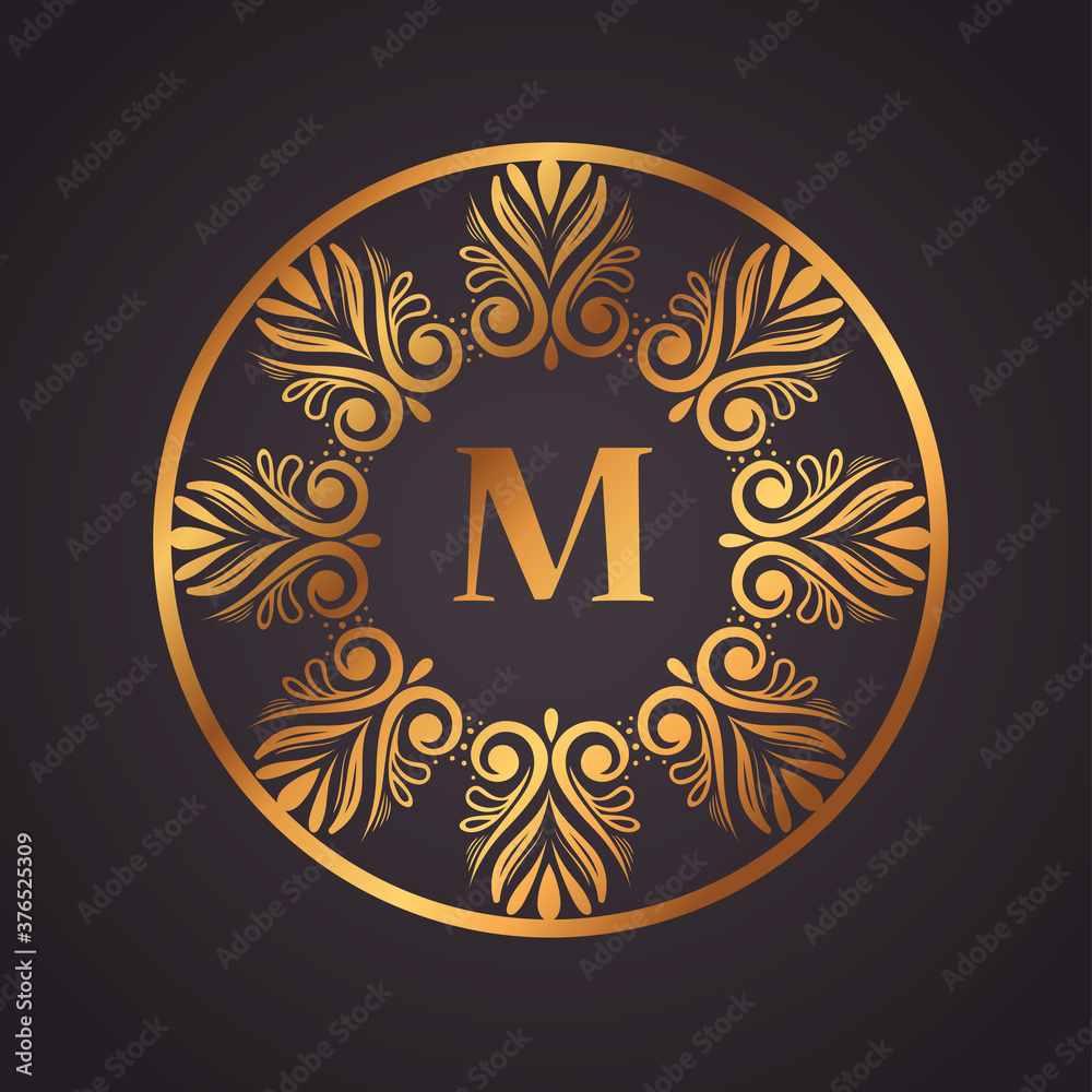 gold luxury letter M in frame circular vector illustration design gold luxury letter M in frame circular vector illustration design