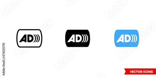 Audio description icon of 3 types color, black and white, outline. Isolated vector sign symbol.