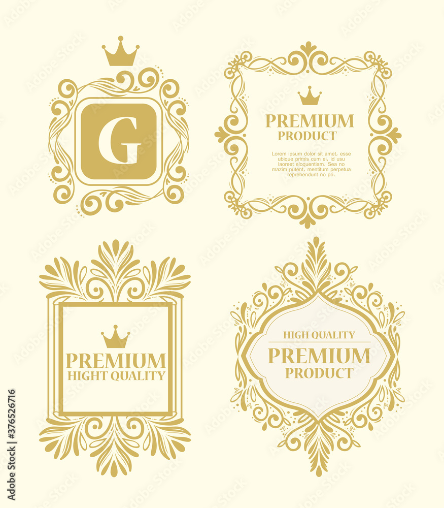 set of labels in luxury gold decoration vector illustration design