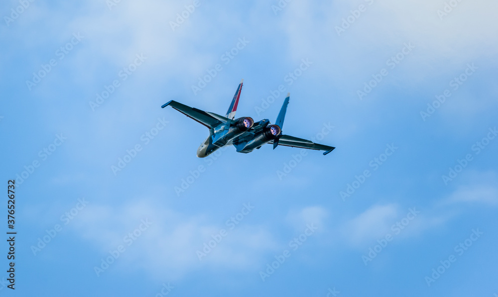 Kubinka, Moscow Region, Russia - August 30, 2020: Su-30SM NATO code name: Flanker-C jet fighter of the Russian knights Kubinka, Moscow Region, Russia - August 30, 2020: Su-30SM NATO code name: Flanker-C jet fighter of the Russian knights