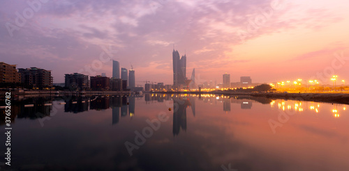 Bahrain skyline during hazy morning at sunrise