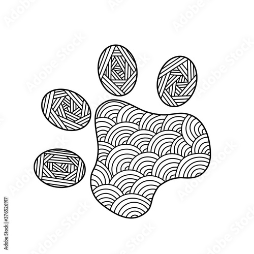 zenart cat footprint, black and white drawing, zentangle