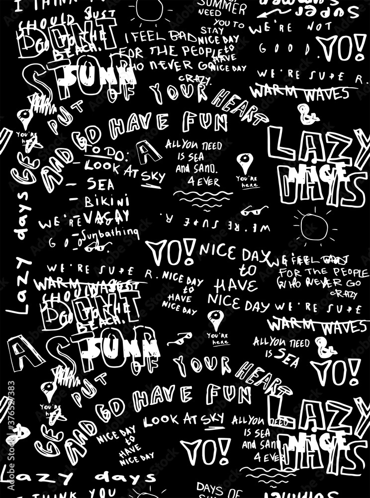 Abstract seamless text pattern, wallpaper. black and white background with text drawing in graphic Abstract seamless text pattern, wallpaper. black and white background with text drawing in graphic