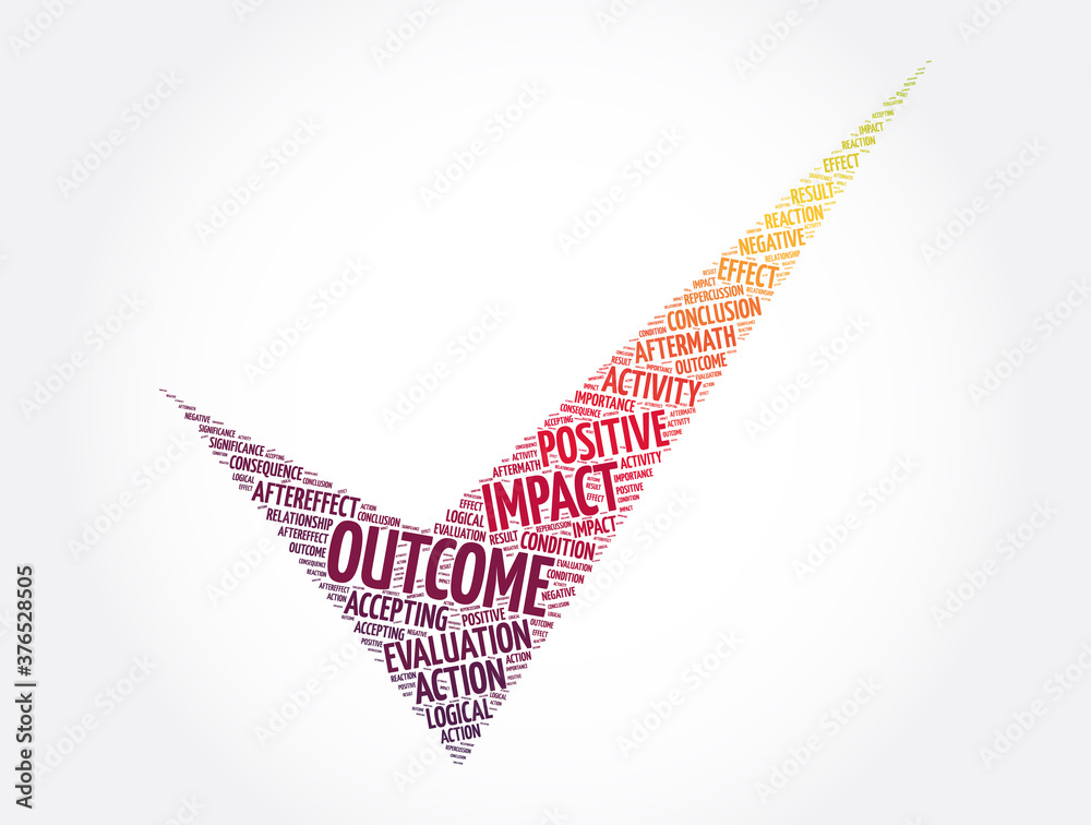 Outcome check mark word cloud collage, concept background Outcome check mark word cloud collage, concept background