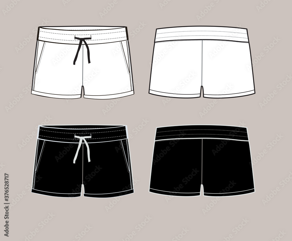 technical vector sketch of sport shorts.Apparel design technical drawing. front and back. technical vector sketch of sport shorts.Apparel design technical drawing. front and back.