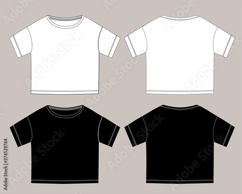 Slika na platnu Vector technical sketch of crop top t shirt with short sleeves