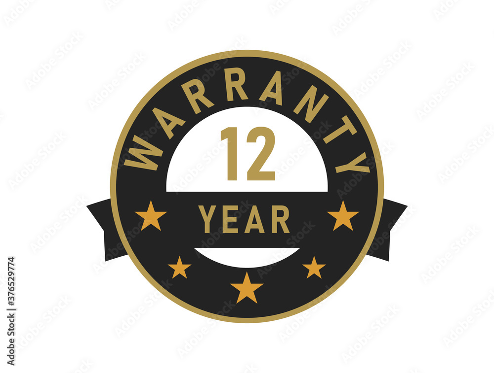 12 year warranty gold text with Black badge vector image