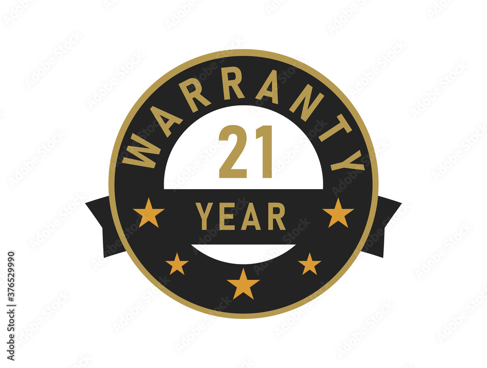 21 year warranty gold text with Black badge vector image