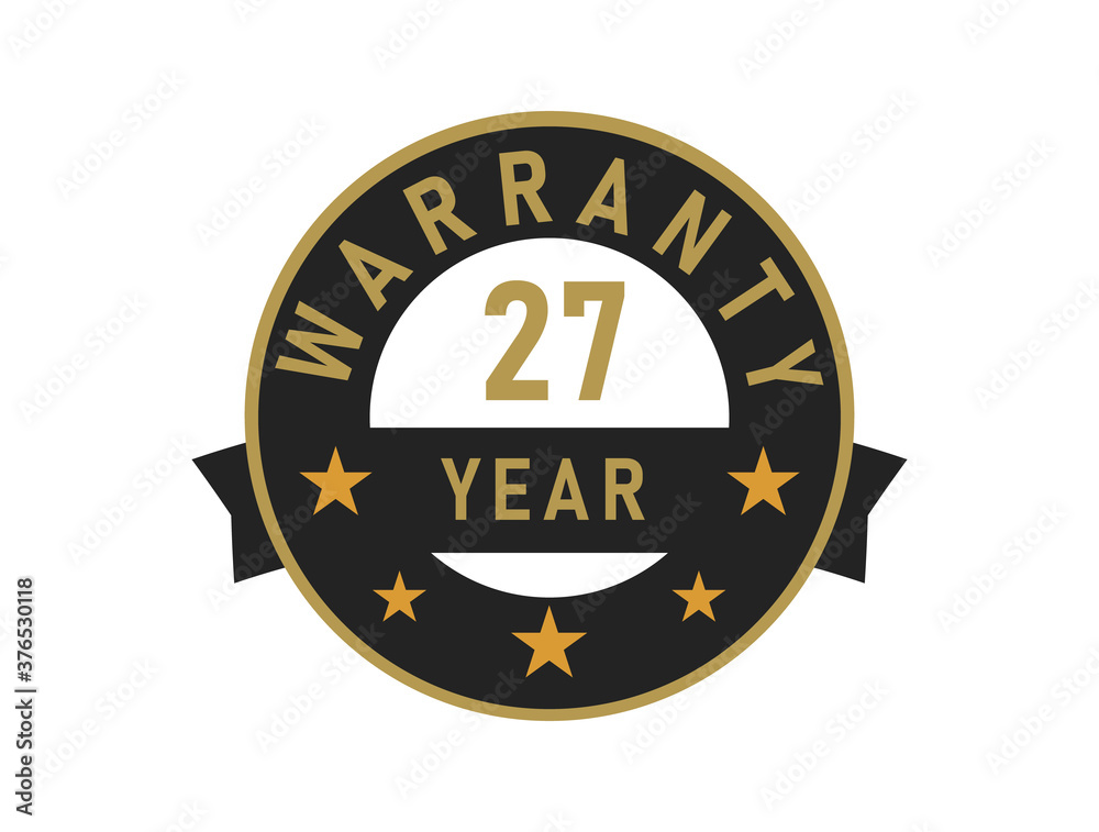 27 year warranty gold text with Black badge vector image