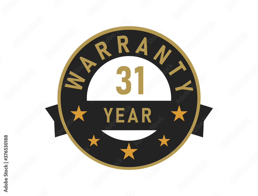 31 year warranty gold text with Black badge vector image