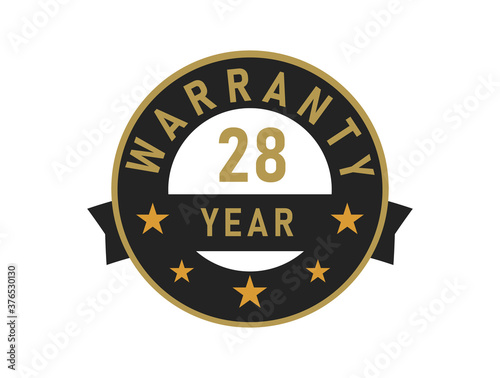 28 year warranty gold text with Black badge vector image
