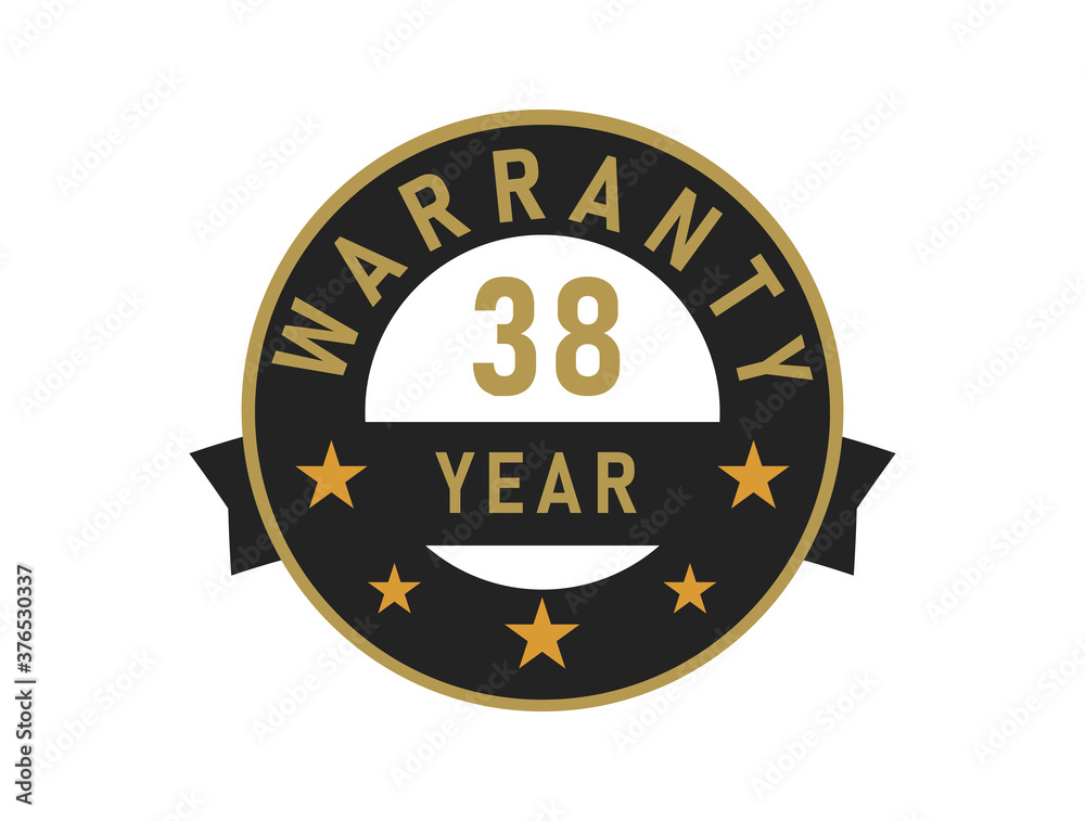 Fototapeta premium 38 year warranty gold text with Black badge vector image