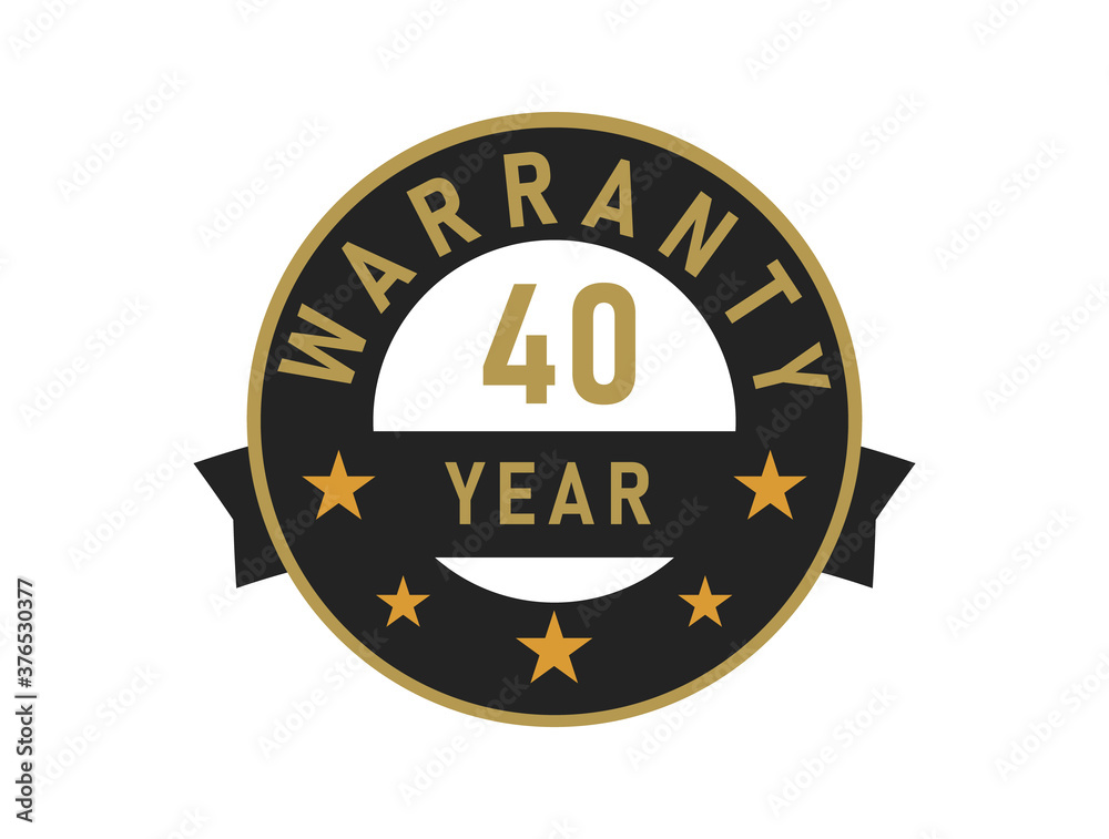 40 year warranty gold text with Black badge vector image