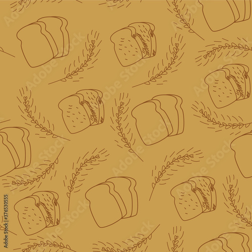Pattern of pieces of bread and spikelets of wheat