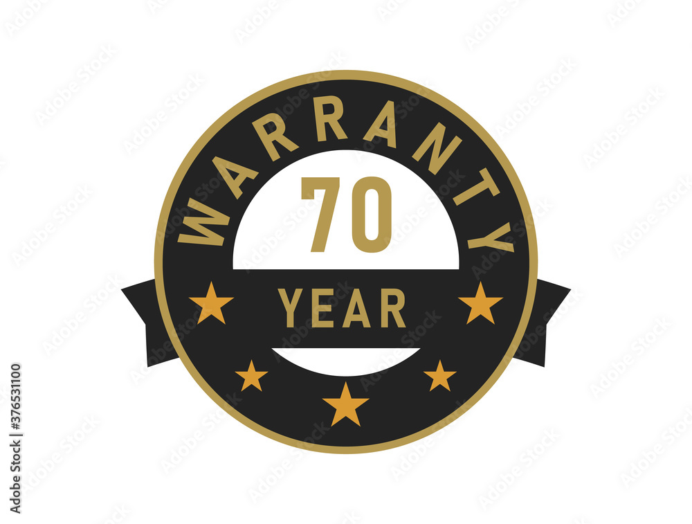 70 year warranty gold text with Black badge vector image 70 year warranty gold text with Black badge vector image