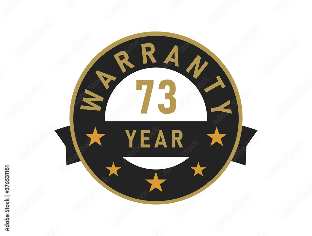 73 year warranty gold text with Black badge vector image