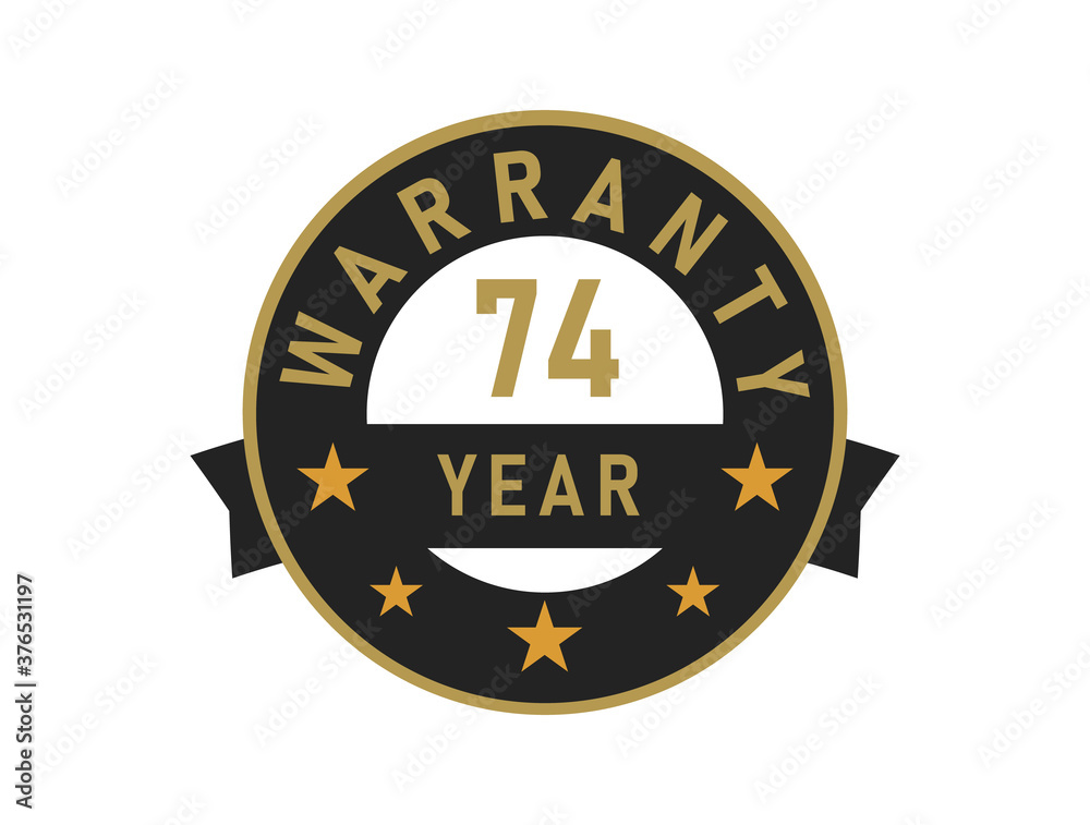 Fototapeta premium 74 year warranty gold text with Black badge vector image