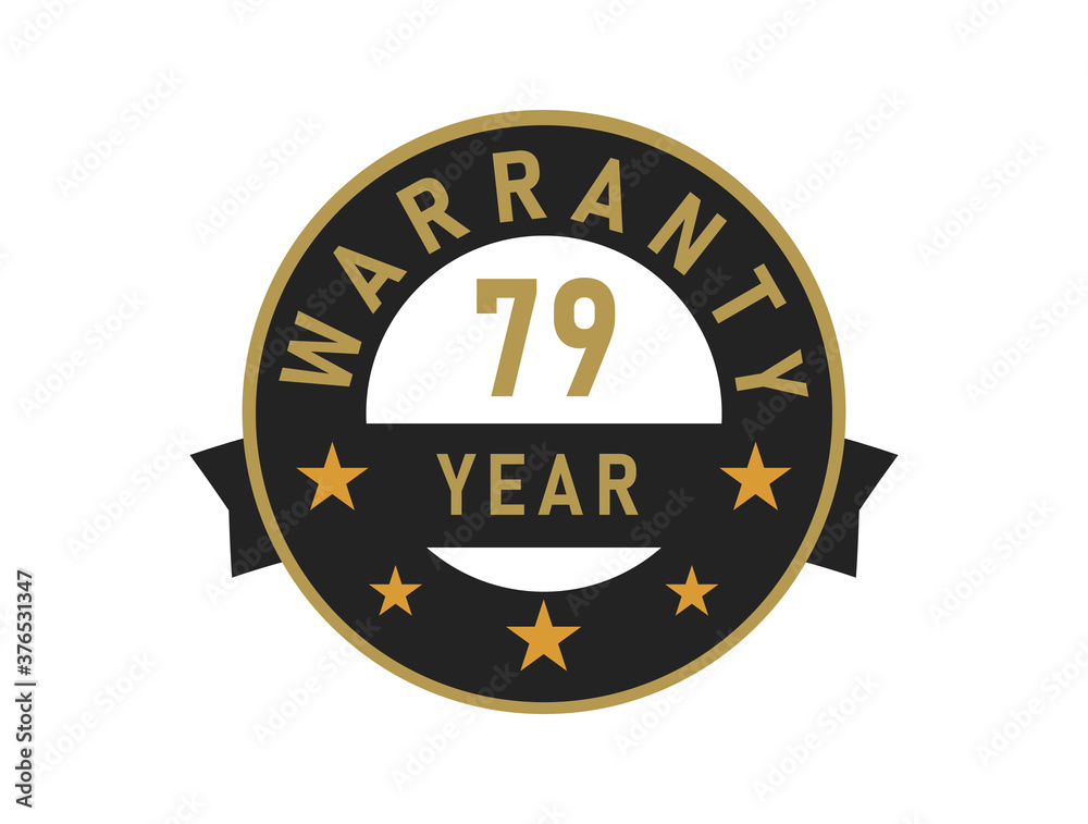 79 year warranty gold text with Black badge vector image