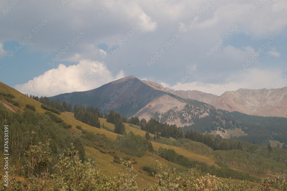 Rocky Mountains - scenery from the Gunnison National Forest -air  hazy filled with smoke from fire