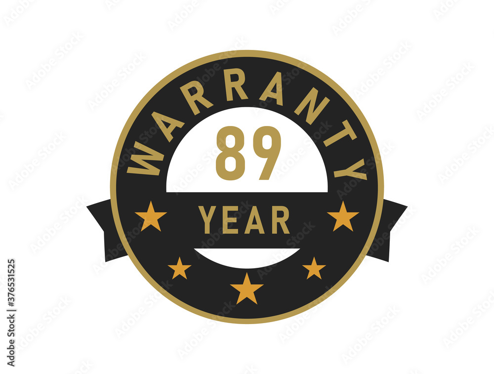 89 year warranty gold text with Black badge vector image