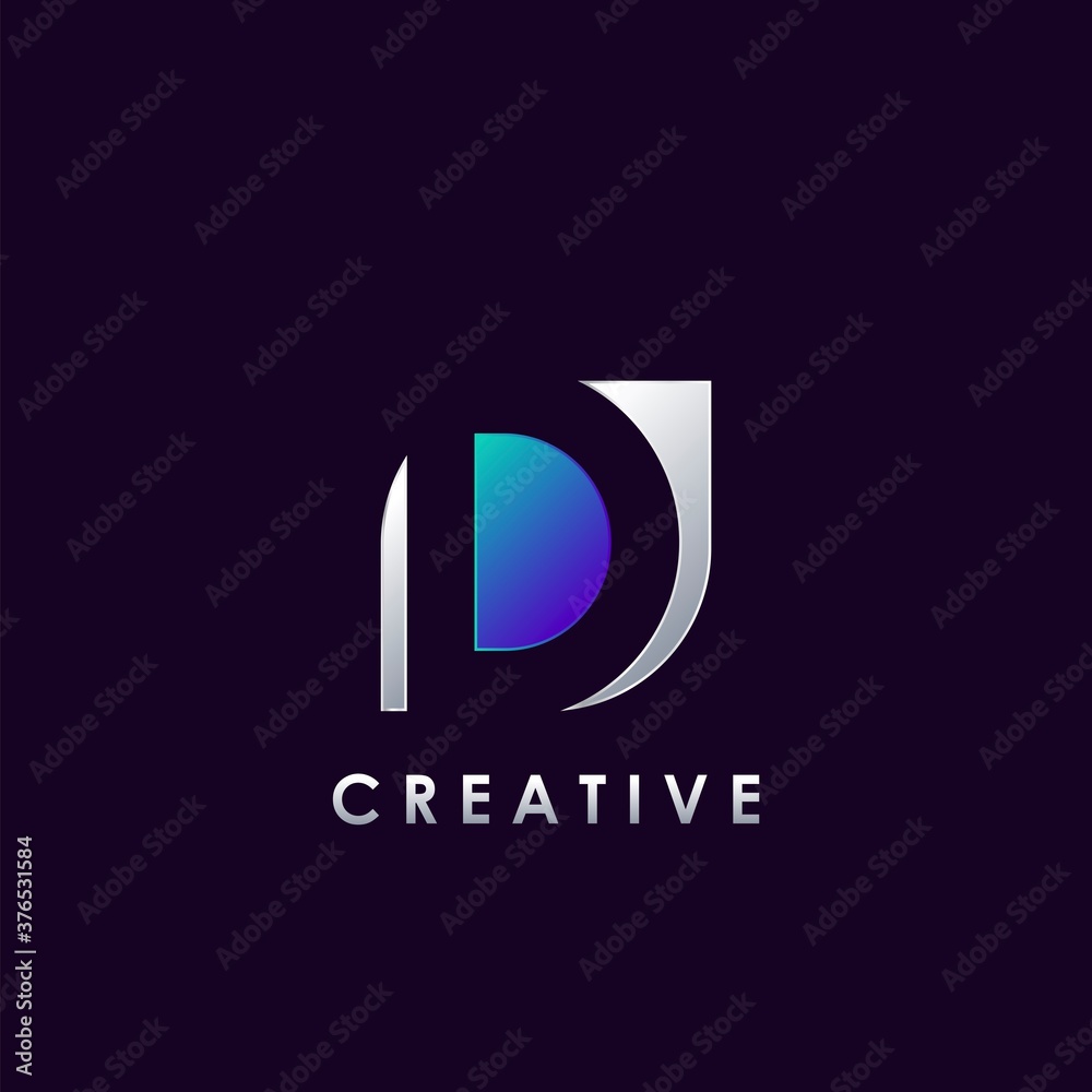 Negative Space D letter initial logo template design for brand identity
