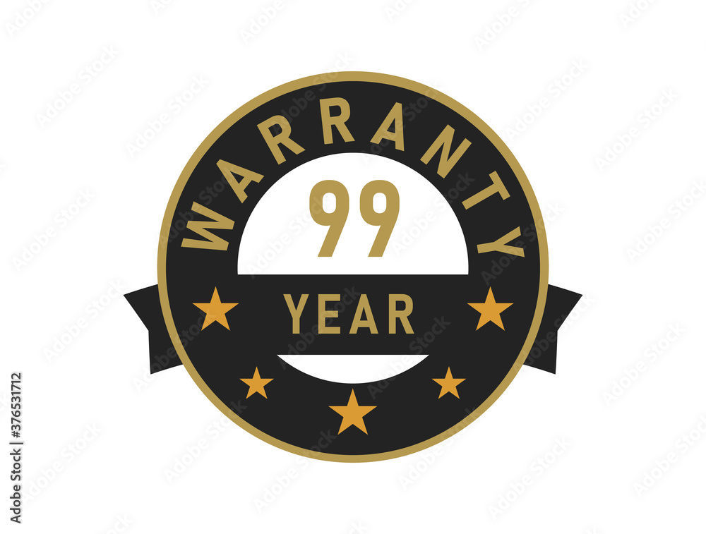 99 year warranty gold text with Black badge vector image