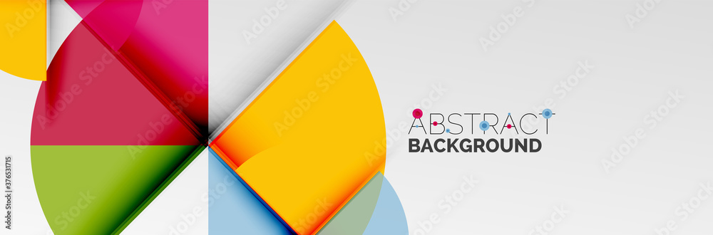Bright color circles, abstract round shapes and triangles composition with shadow effects. Vector modern geometric design template Bright color circles, abstract round shapes and triangles composition with shadow effects. Vector modern geometric design template