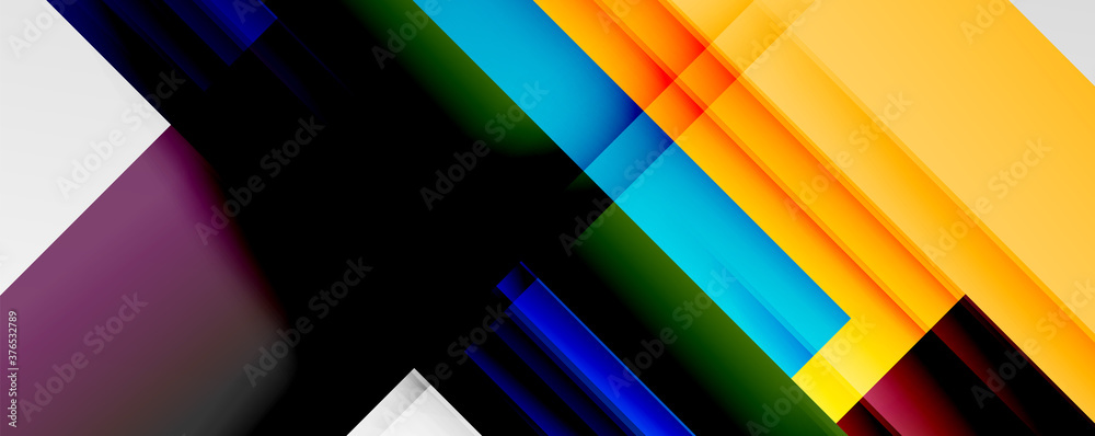 Geometric abstract backgrounds with shadow lines, modern forms, rectangles, squares and fluid gradients. Bright colorful stripes cool backdrops