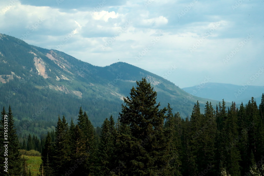 Rocky Mountains - scenery from the Gunnison National Forest -air filled with smoke from fire